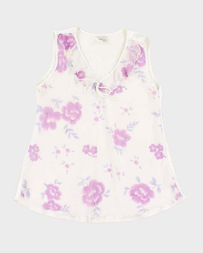 Y2k 00s White Floral Ruffle Top - M