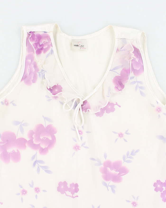 Y2k 00s White Floral Ruffle Top - M