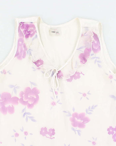 Y2k 00s White Floral Ruffle Top - M