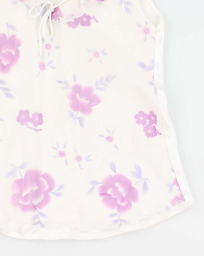 Y2k 00s White Floral Ruffle Top - M