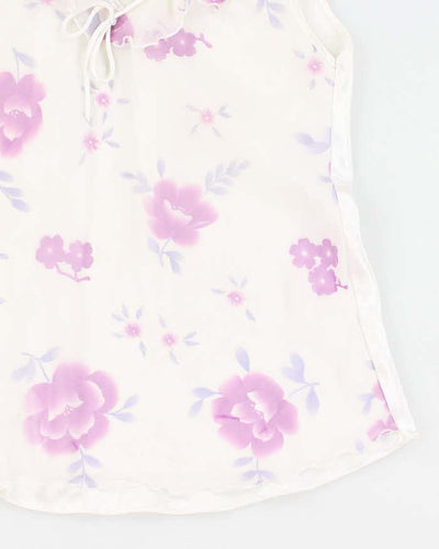 Y2k 00s White Floral Ruffle Top - M