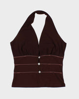 Vintage 00s Y2k Oops Brown Halter Top - S
