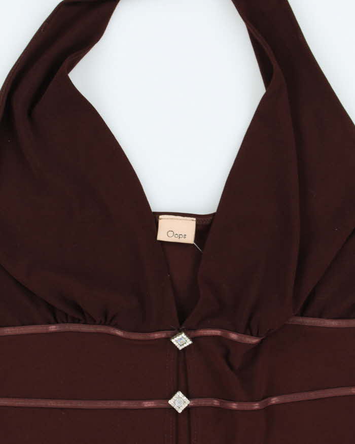 Vintage 00s Y2k Oops Brown Halter Top - S