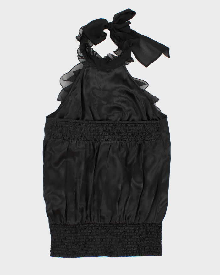 Y2k 00s Bebe Black Silk Ruffle Halter Top - S