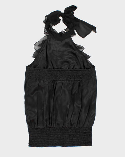 Y2k 00s Bebe Black Silk Ruffle Halter Top - S