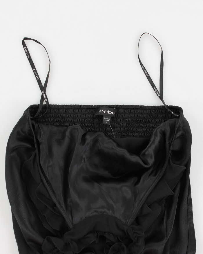 Y2k 00s Bebe Black Silk Ruffle Halter Top - S