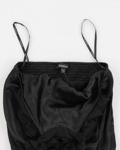 Y2k 00s Bebe Black Silk Ruffle Halter Top - S
