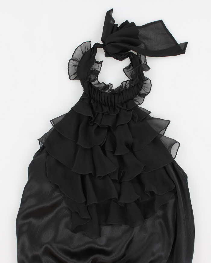 Y2k 00s Bebe Black Silk Ruffle Halter Top - S