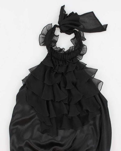 Y2k 00s Bebe Black Silk Ruffle Halter Top - S