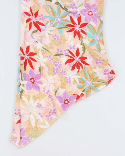 Y2k 00s T&N Floral Asymmetric Tie Neck Top - S
