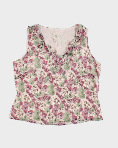Vintage 90s Laura Ashley Floral Ruffle Silk Top - M