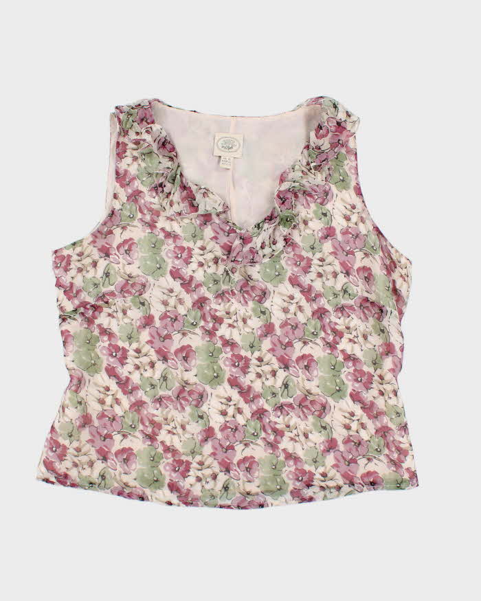 Vintage 90s Laura Ashley Floral Ruffle Silk Top - M