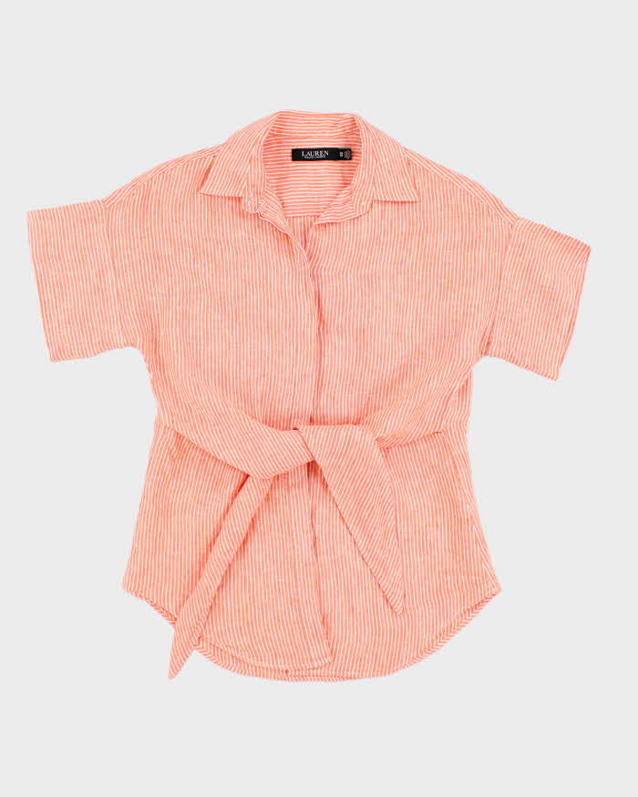 Ralph Lauren Orange Striped Blouse With Tie Detail - XS