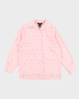Ralph Lauren Pink Broderie Anglaise Long Sleeve Shirt - S