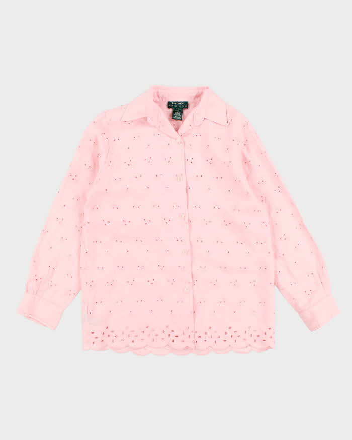 Ralph Lauren Pink Broderie Anglaise Long Sleeve Shirt - S
