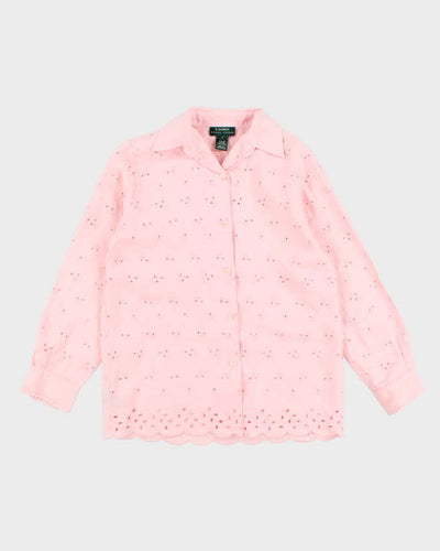Ralph Lauren Pink Broderie Anglaise Long Sleeve Shirt - S