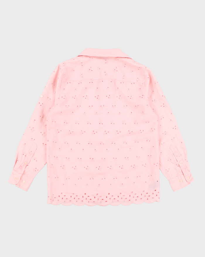 Ralph Lauren Pink Broderie Anglaise Long Sleeve Shirt - S