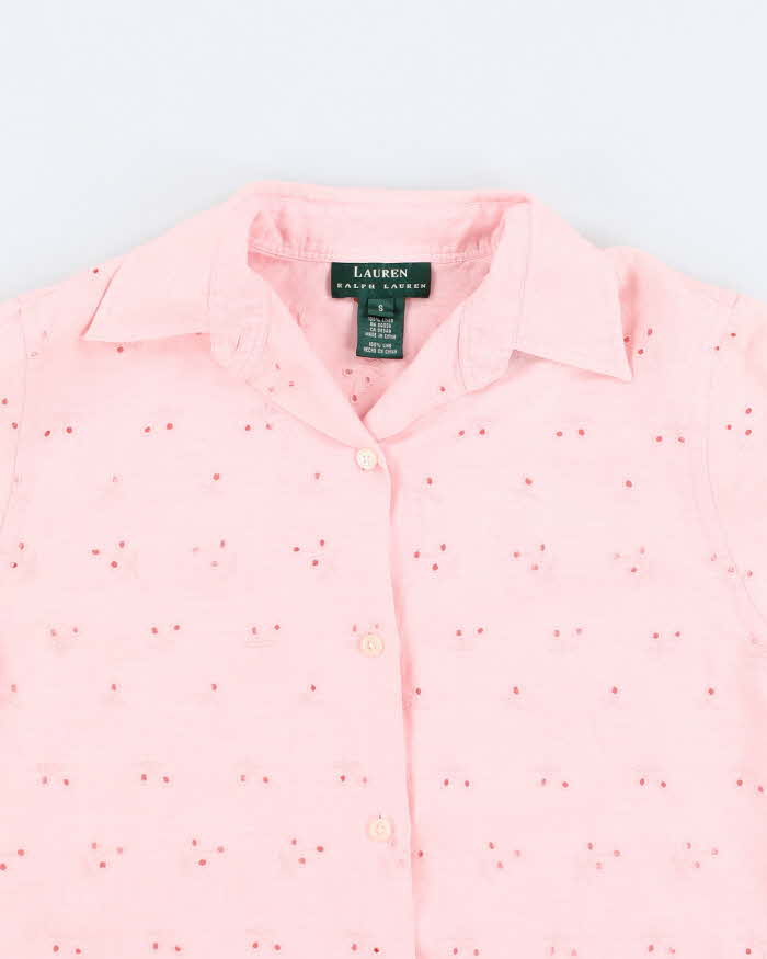 Ralph Lauren Pink Broderie Anglaise Long Sleeve Shirt - S