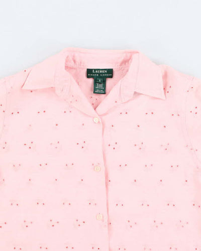 Ralph Lauren Pink Broderie Anglaise Long Sleeve Shirt - S