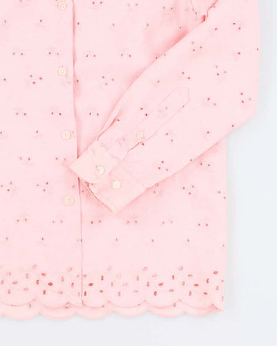 Ralph Lauren Pink Broderie Anglaise Long Sleeve Shirt - S