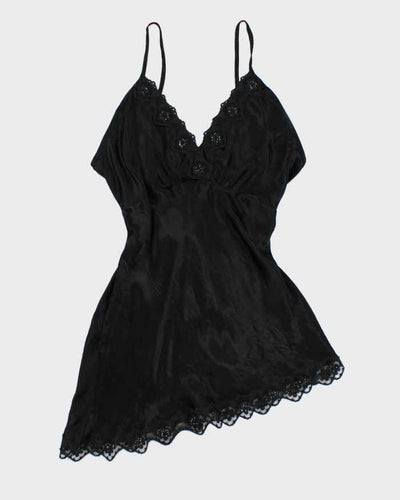 Y2k 00s Black Satin Beaded Cami Top - XL