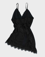 Y2k 00s Black Satin Beaded Cami Top - XL