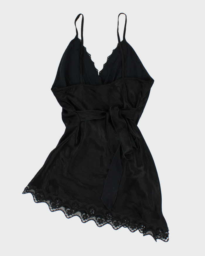 Y2k 00s Black Satin Beaded Cami Top - XL