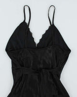 Y2k 00s Black Satin Beaded Cami Top - XL