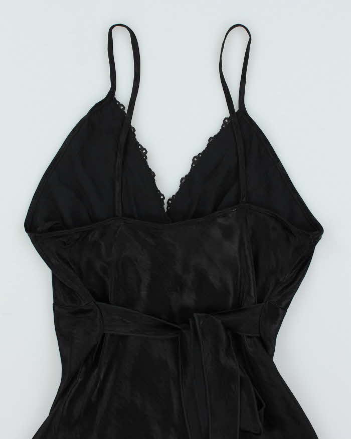 Y2k 00s Black Satin Beaded Cami Top - XL