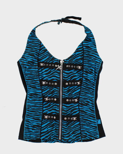 Vintage Y2k 00s Tripp Zebra Print Zip-up Halter Top - S