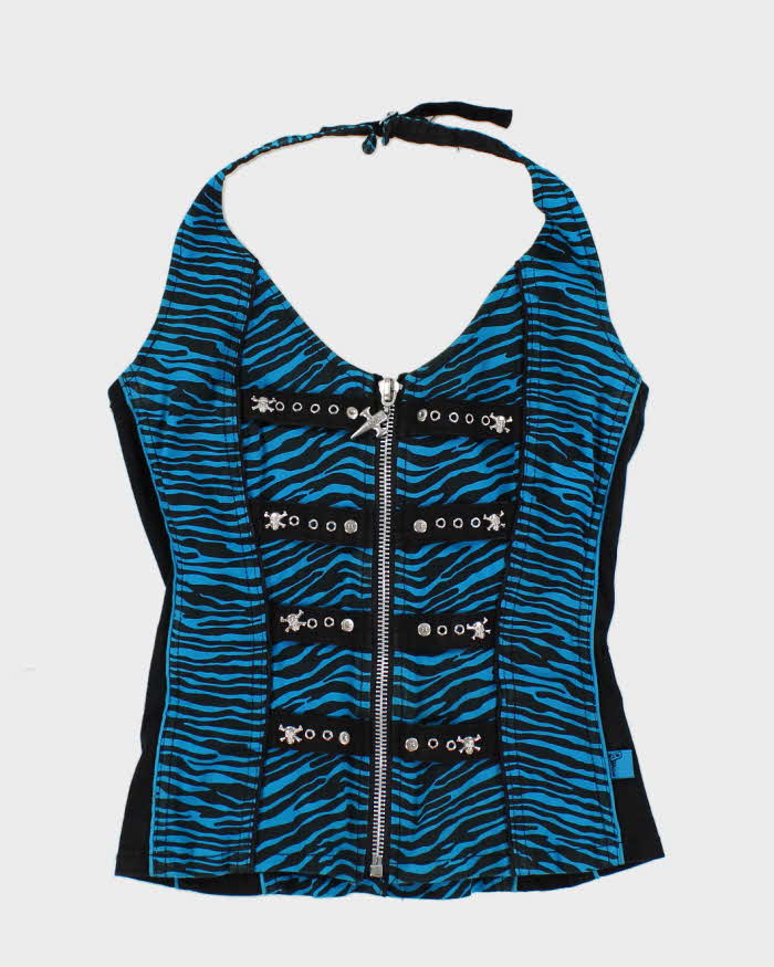 Vintage Y2k 00s Tripp Zebra Print Zip-up Halter Top - S