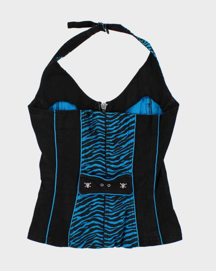 Vintage Y2k 00s Tripp Zebra Print Zip-up Halter Top - S