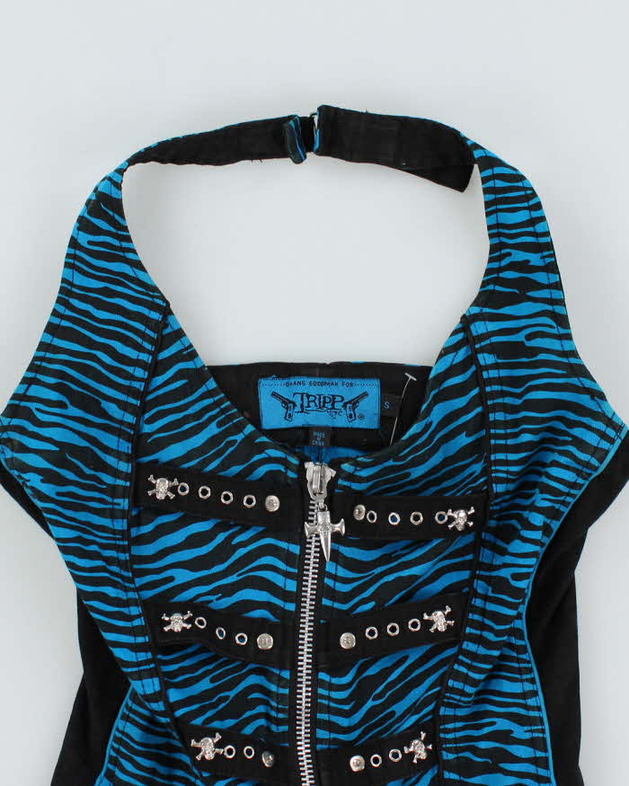 Vintage Y2k 00s Tripp Zebra Print Zip-up Halter Top - S