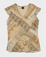 Vintage 90s Brown Pattern Mesh Top - M
