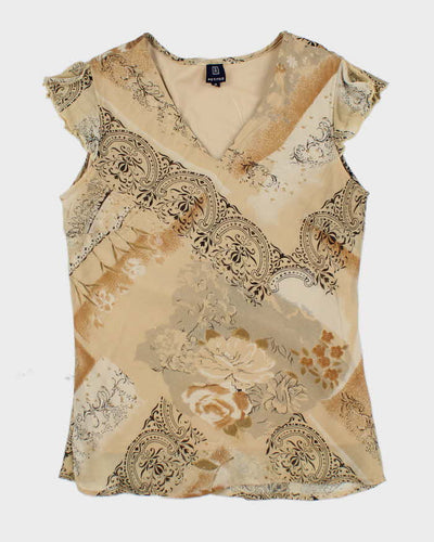 Vintage 90s Brown Pattern Mesh Top - M