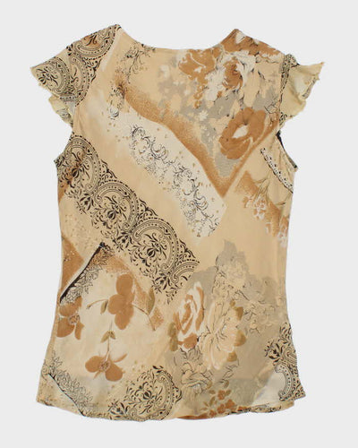 Vintage 90s Brown Pattern Mesh Top - M