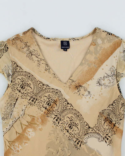 Vintage 90s Brown Pattern Mesh Top - M