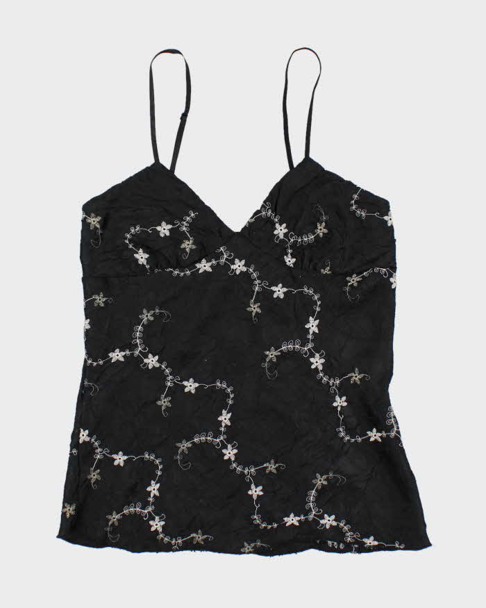 Vintage Y2k 00s Black Floral Cami - S