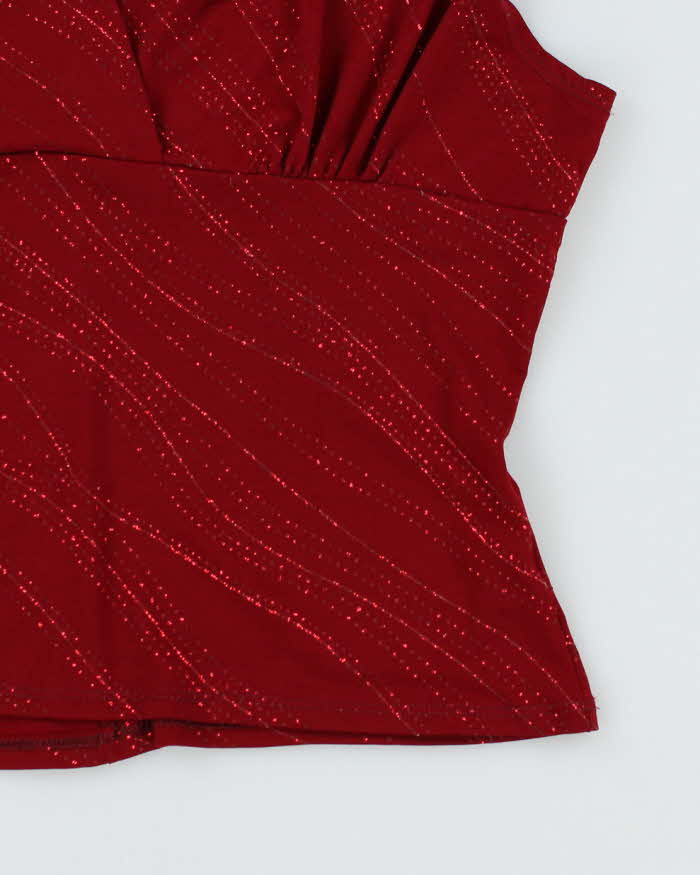 Y2k 00s Mariposa Red Glittery Top - S