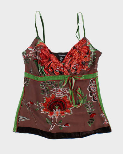 Vintage Y2k 00s Le Chateau Beaded Silk Cami Top - S