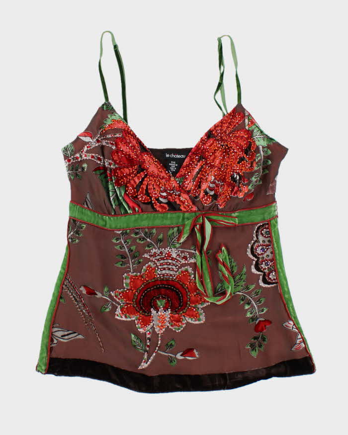 Vintage Y2k 00s Le Chateau Beaded Silk Cami Top - S
