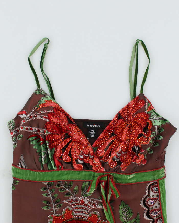 Vintage Y2k 00s Le Chateau Beaded Silk Cami Top - S