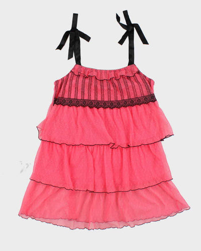 Vintage Y2k 00s Pink Mesh Lace Top - M