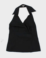Vintage Y2k 00s Ann Taylor Black Halter Neck Collar Top - M