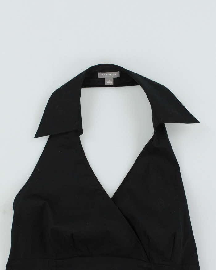 Vintage Y2k 00s Ann Taylor Black Halter Neck Collar Top - M