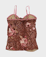 Y2k 00s Pattern Sequin Lace Up Cami Top - L