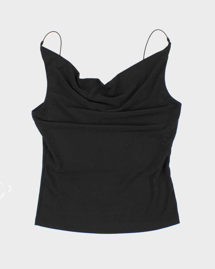 Y2k 00s Sirens Black Sparkly Cowl Neck Top - L