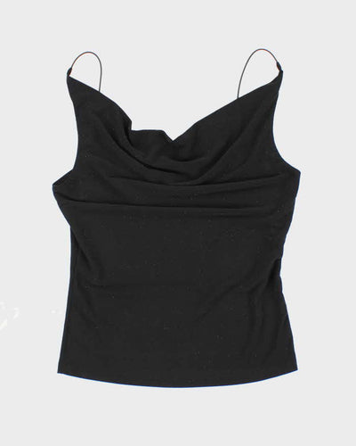 Y2k 00s Sirens Black Sparkly Cowl Neck Top - L