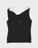 Y2k 00s Sirens Black Sparkly Cowl Neck Top - L