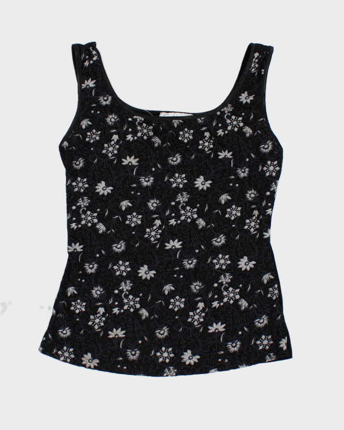 Y2k 00s La Vie En Rose Black Floral Cami - M